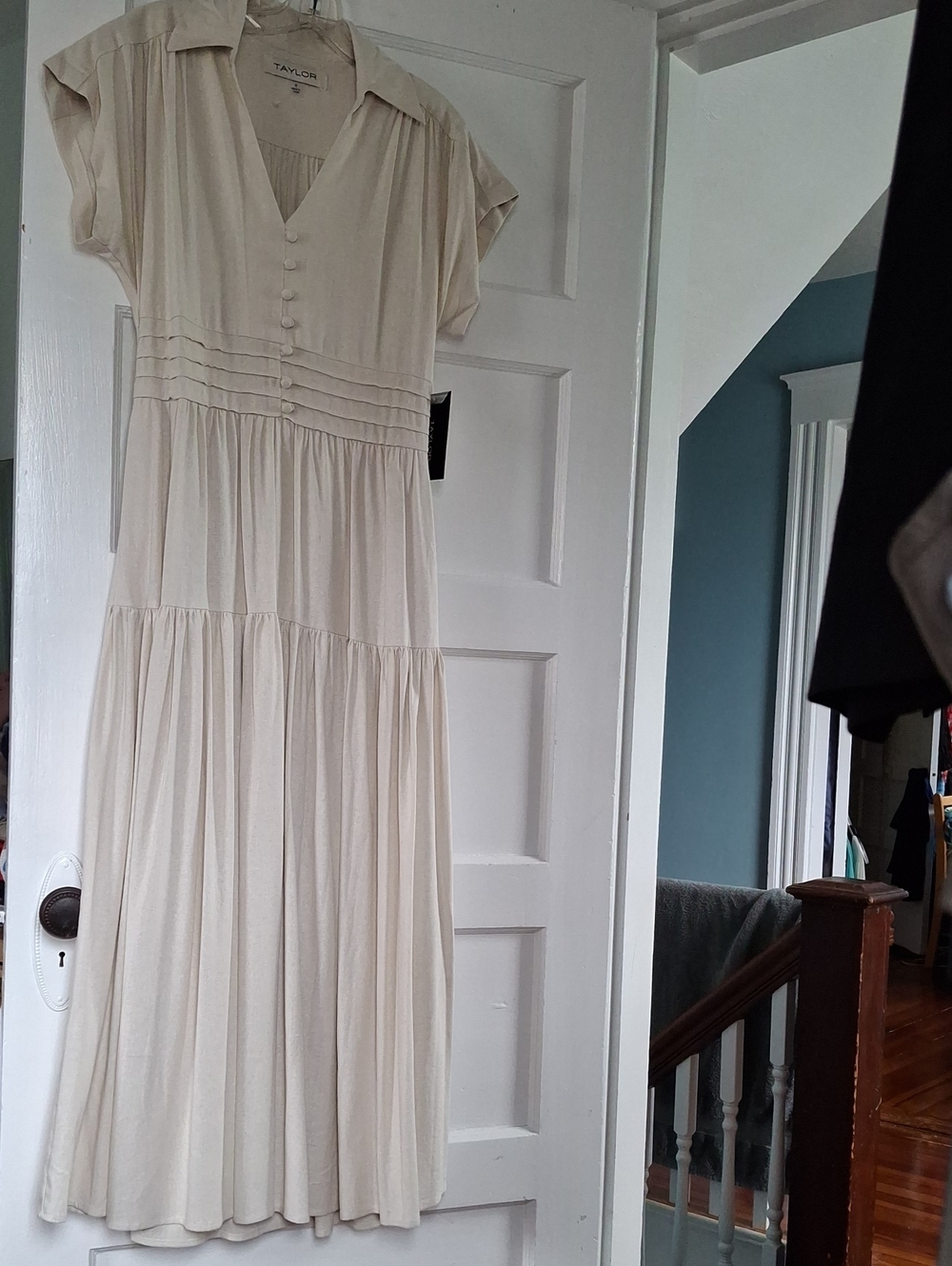 Taylor Cream Tiered Button-Front Midi Dress